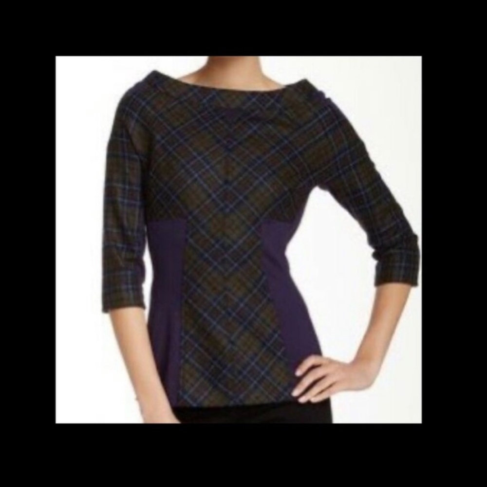 L.A.M.B. By Gwen Stefani Plaid tartan Wool 3/4 sleeve top